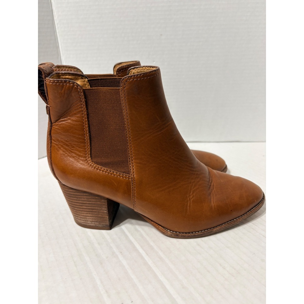 Madewell Regan Boot English Saddle Brown Leather Block Heel Chelsea Ankle J8307